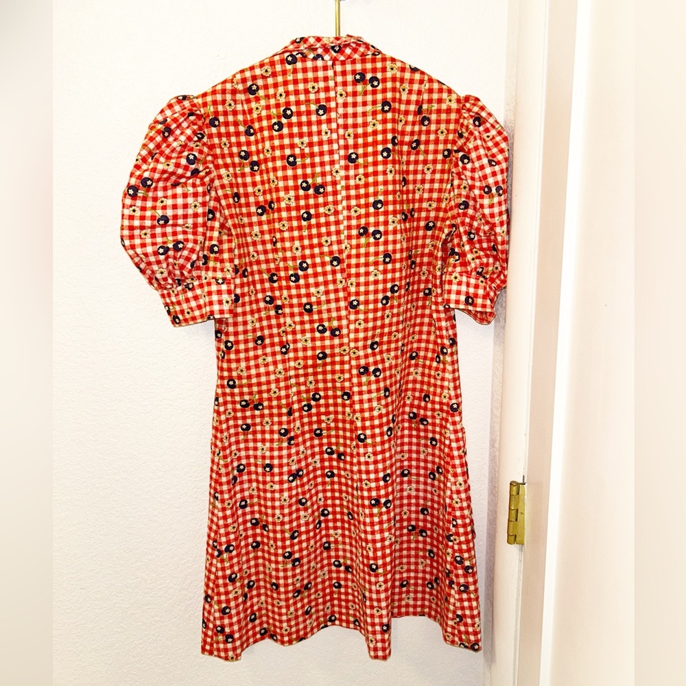 VINTAGE Handmade Seersucker Gingham & Blueberries Collared Mini Dress SZ: SMALL - Picture 11 of 11